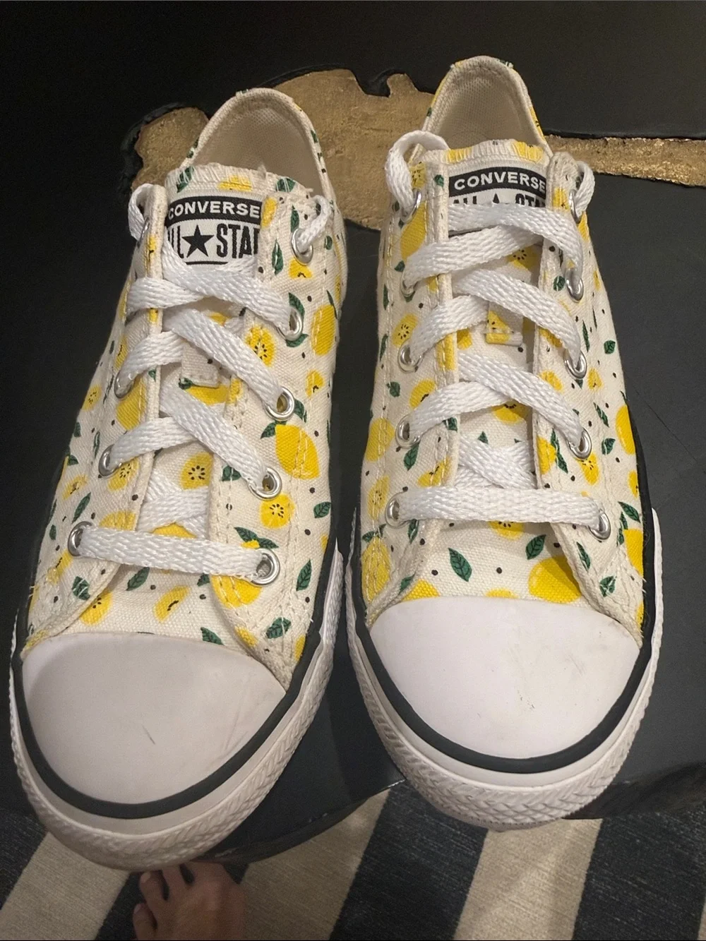 Converse All Star Kids White Low Top Sneakers with Yellow Lemon Print